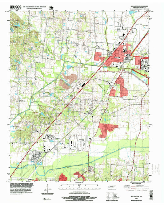 Classic USGS Millington Tennessee 7.5'x7.5' Topo Map Image
