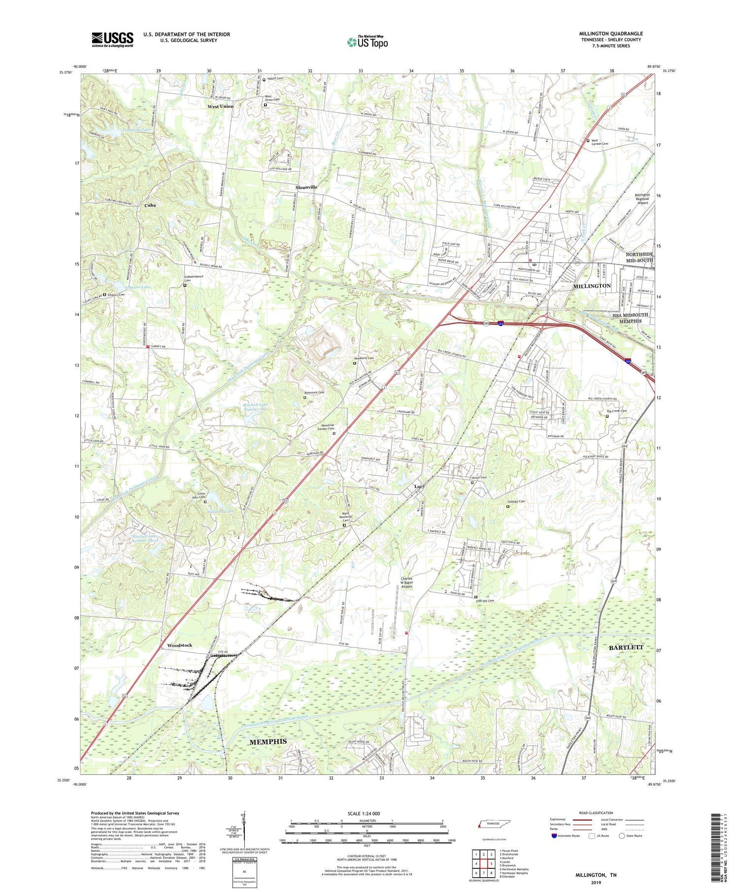 Millington Tennessee US Topo Map Image