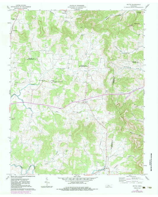 Classic USGS Milton Tennessee 7.5'x7.5' Topo Map Image