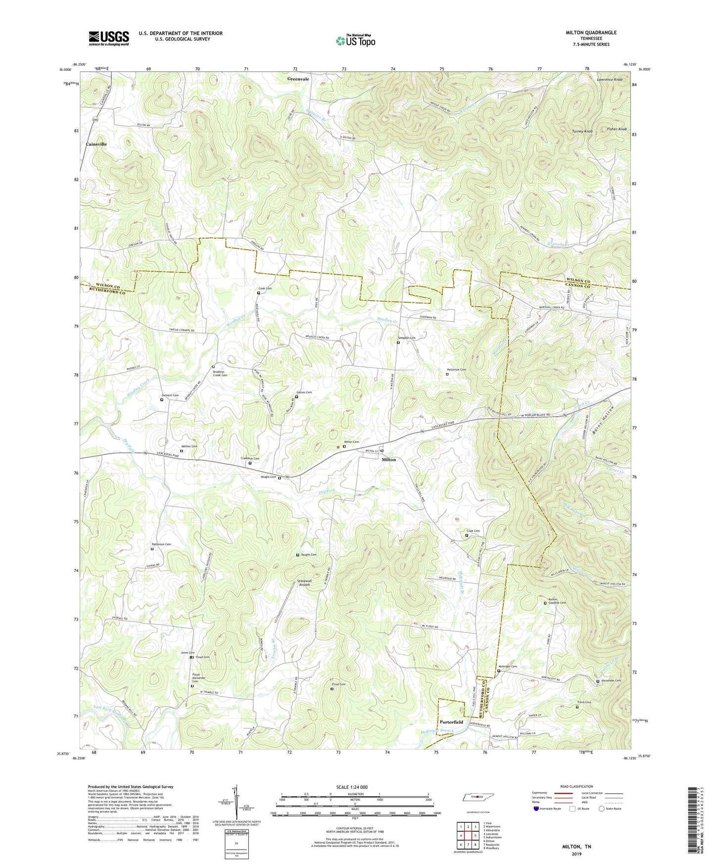 Milton Tennessee US Topo Map Image