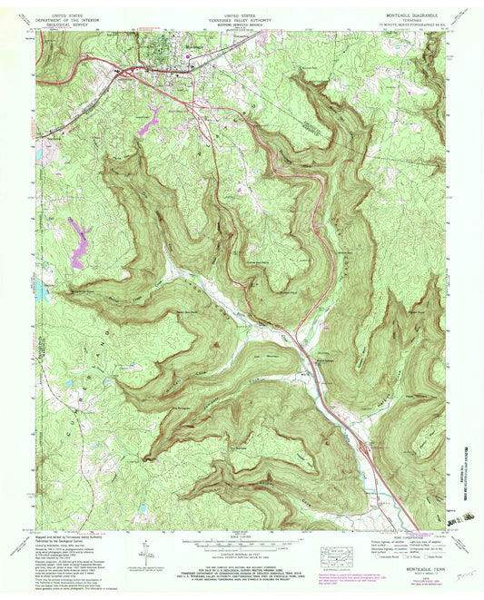 Classic USGS Monteagle Tennessee 7.5'x7.5' Topo Map Image