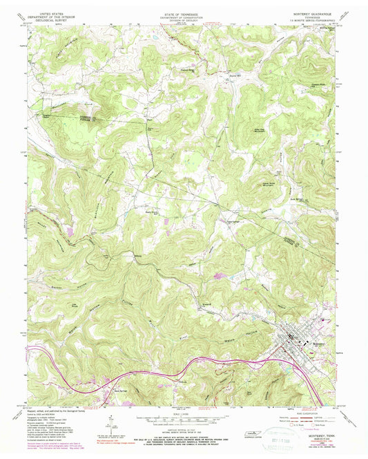 Classic USGS Monterey Tennessee 7.5'x7.5' Topo Map Image
