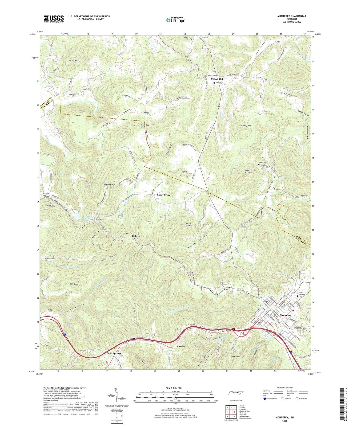 Monterey Tennessee US Topo Map Image