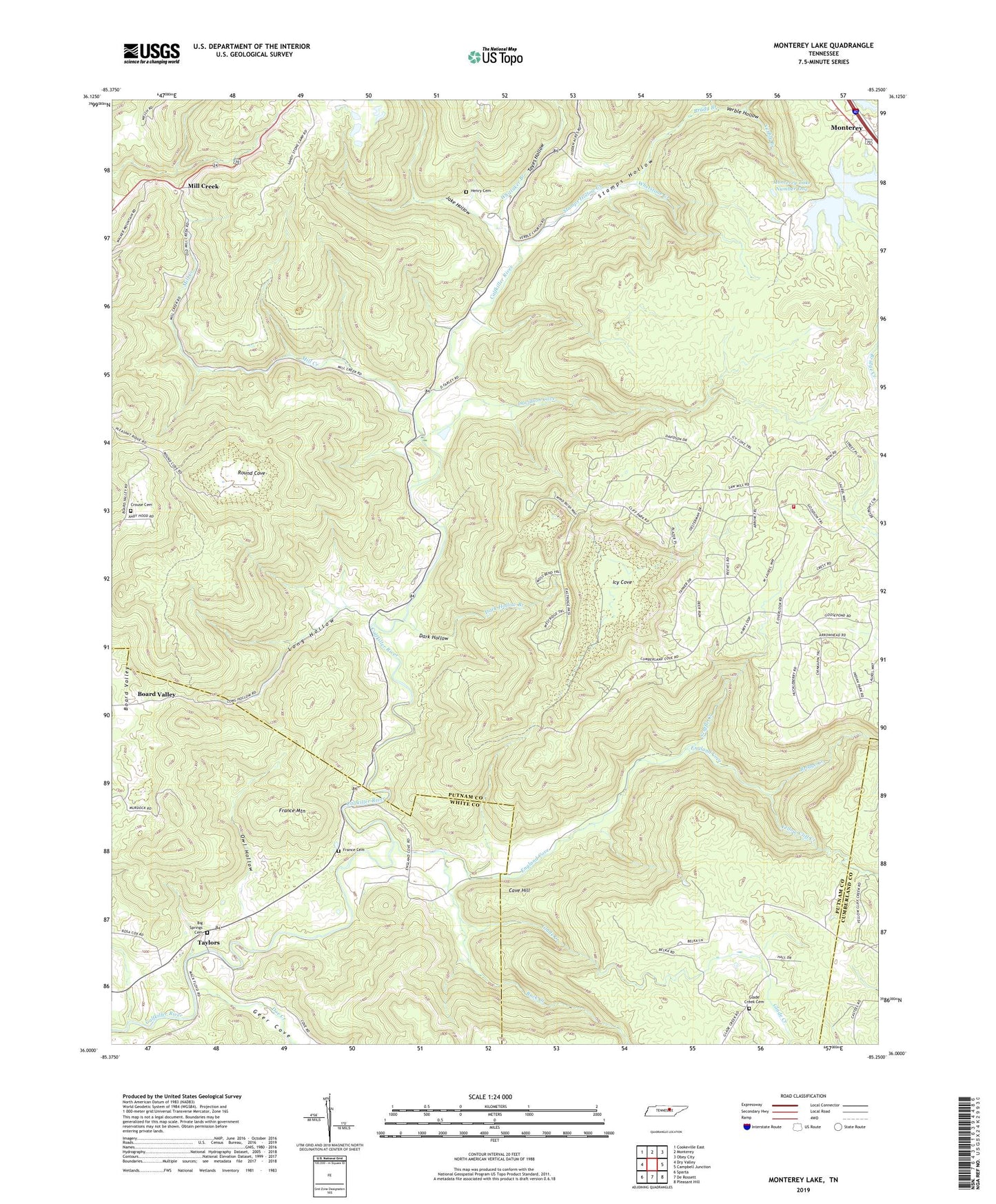 Monterey Lake Tennessee US Topo Map Image
