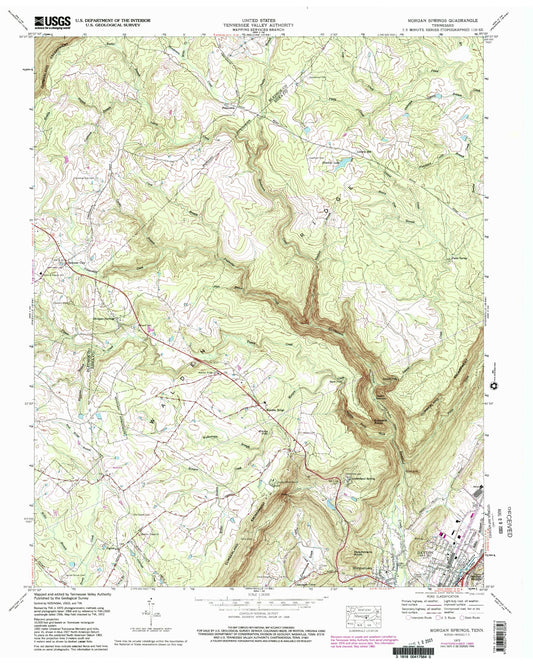 Classic USGS Morgan Springs Tennessee 7.5'x7.5' Topo Map Image
