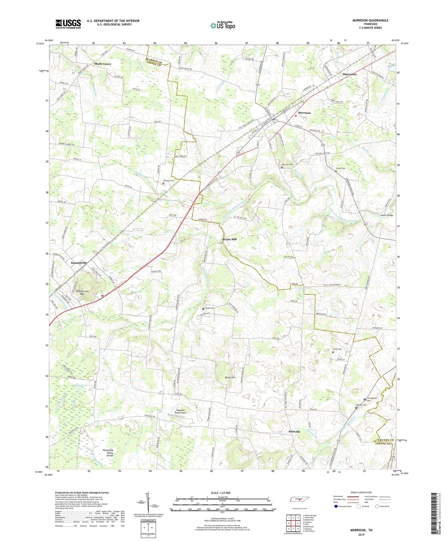 Morrison Tennessee US Topo Map Image