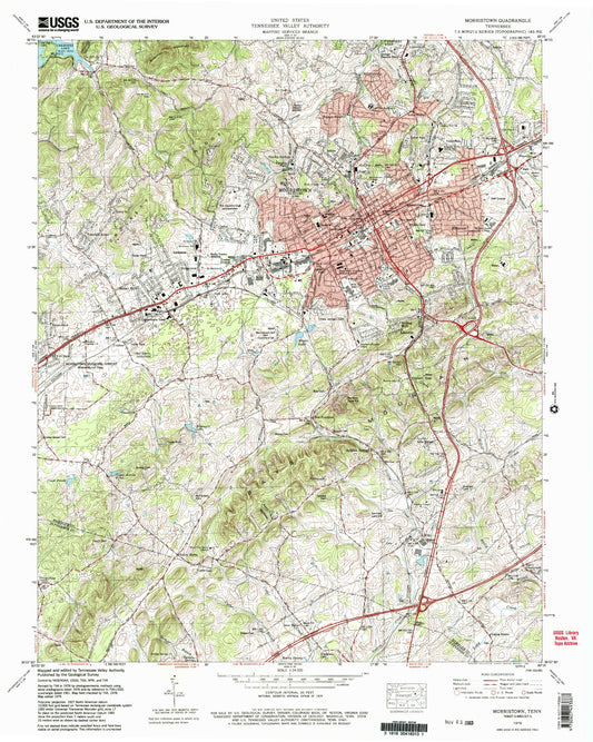 Classic USGS Morristown Tennessee 7.5'x7.5' Topo Map Image