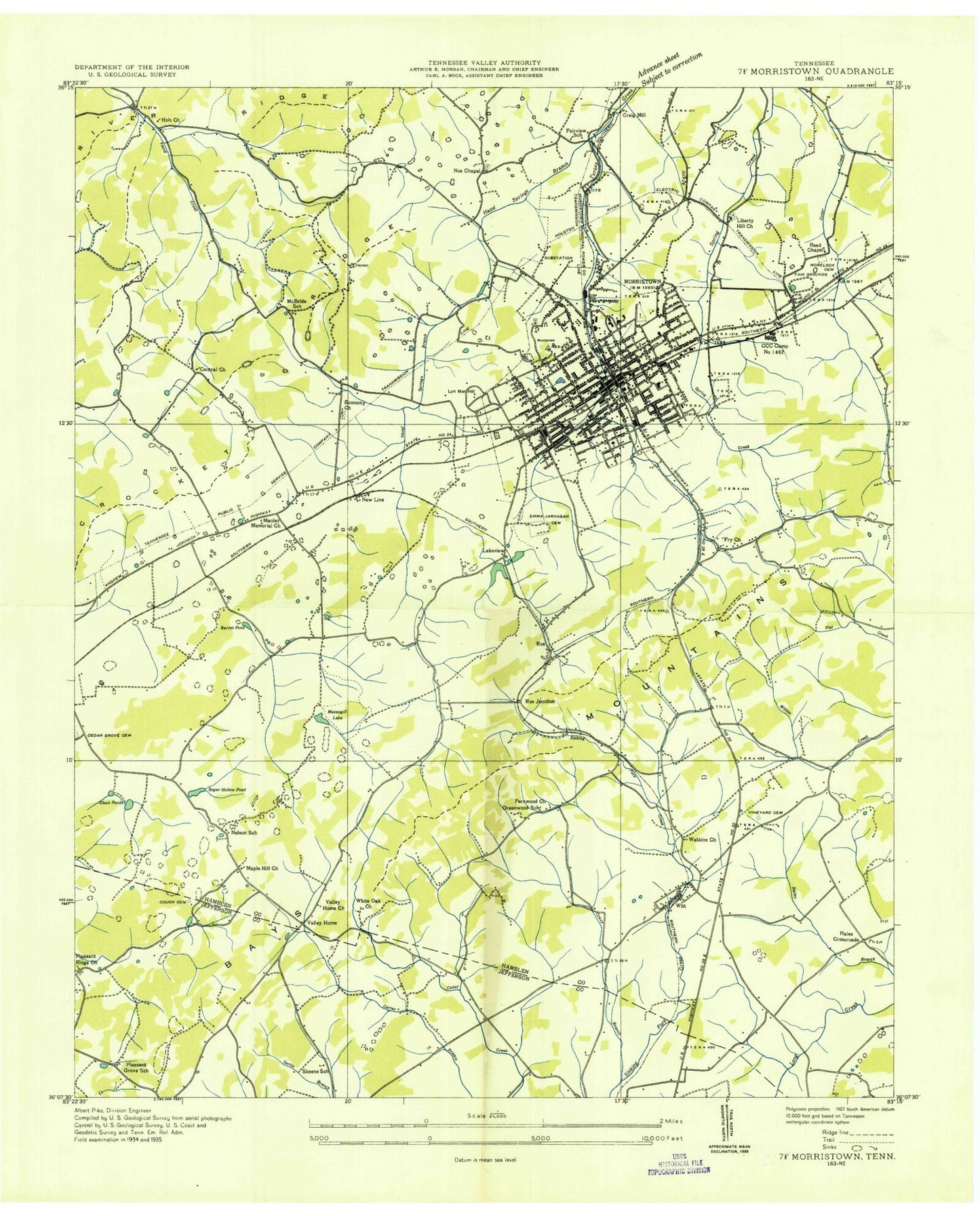 Classic USGS Morristown Tennessee 7.5'x7.5' Topo Map Image