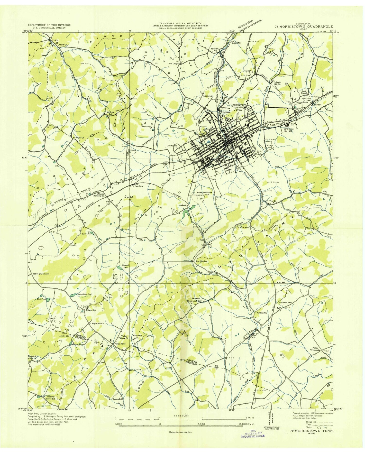 Classic USGS Morristown Tennessee 7.5'x7.5' Topo Map Image
