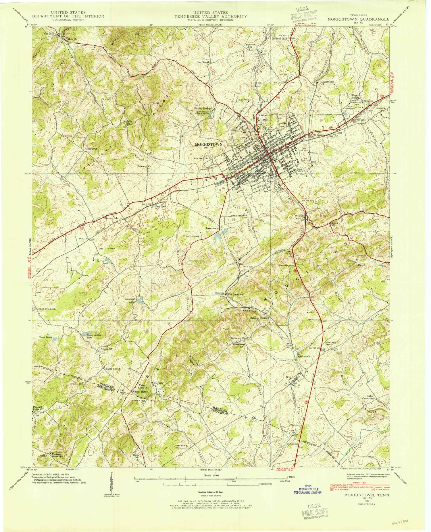 Classic USGS Morristown Tennessee 7.5'x7.5' Topo Map Image