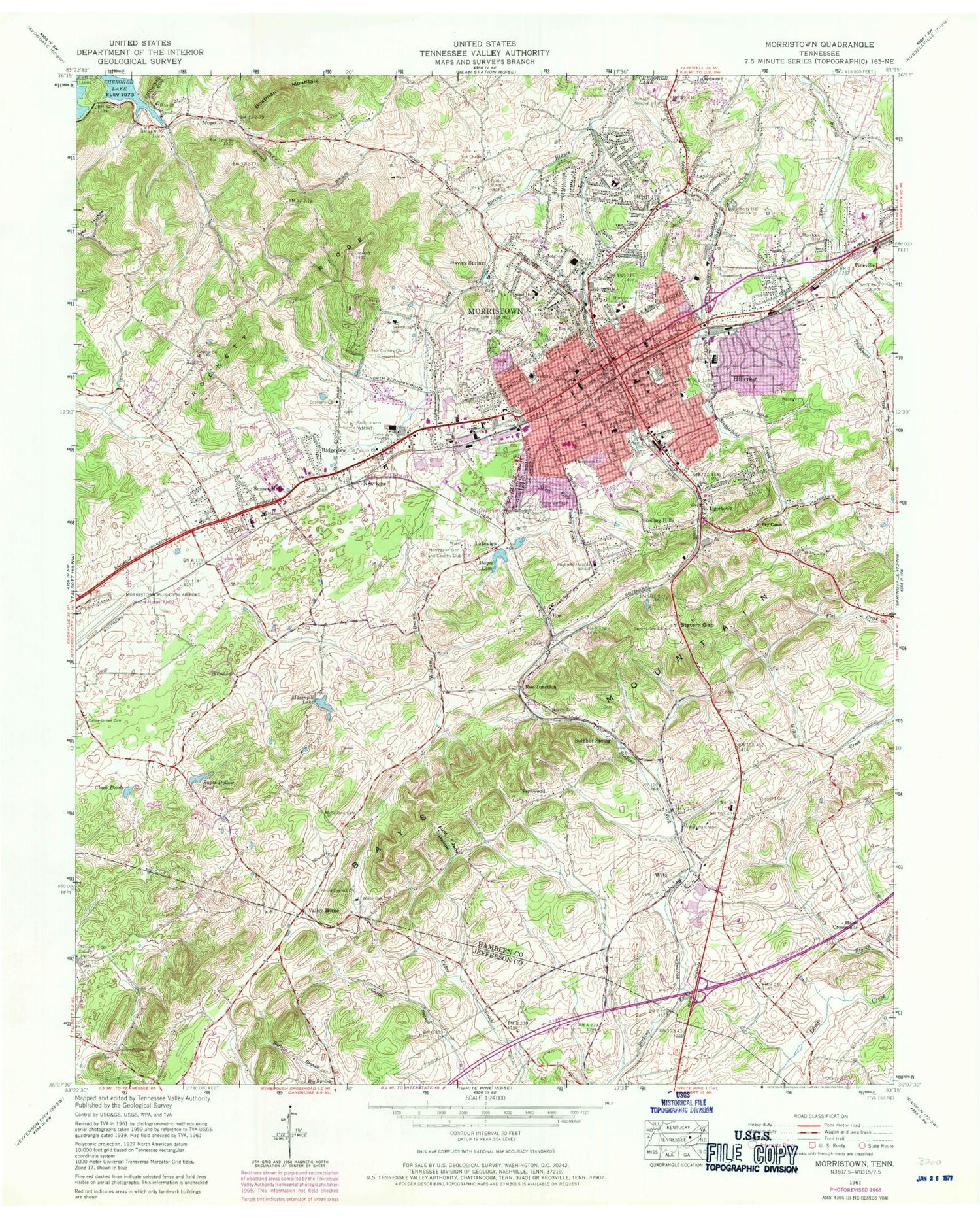 Classic USGS Morristown Tennessee 7.5'x7.5' Topo Map Image