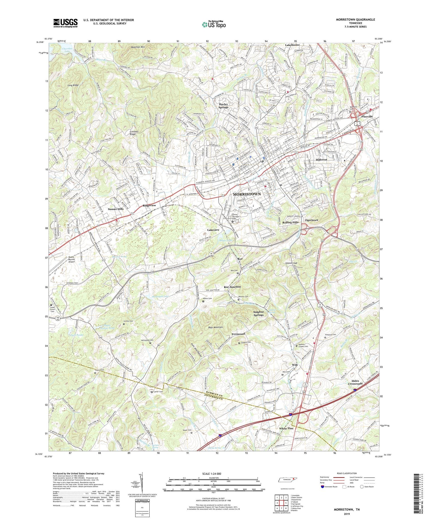 Morristown Tennessee US Topo Map Image