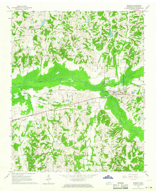 Classic USGS Moscow Tennessee 7.5'x7.5' Topo Map Image