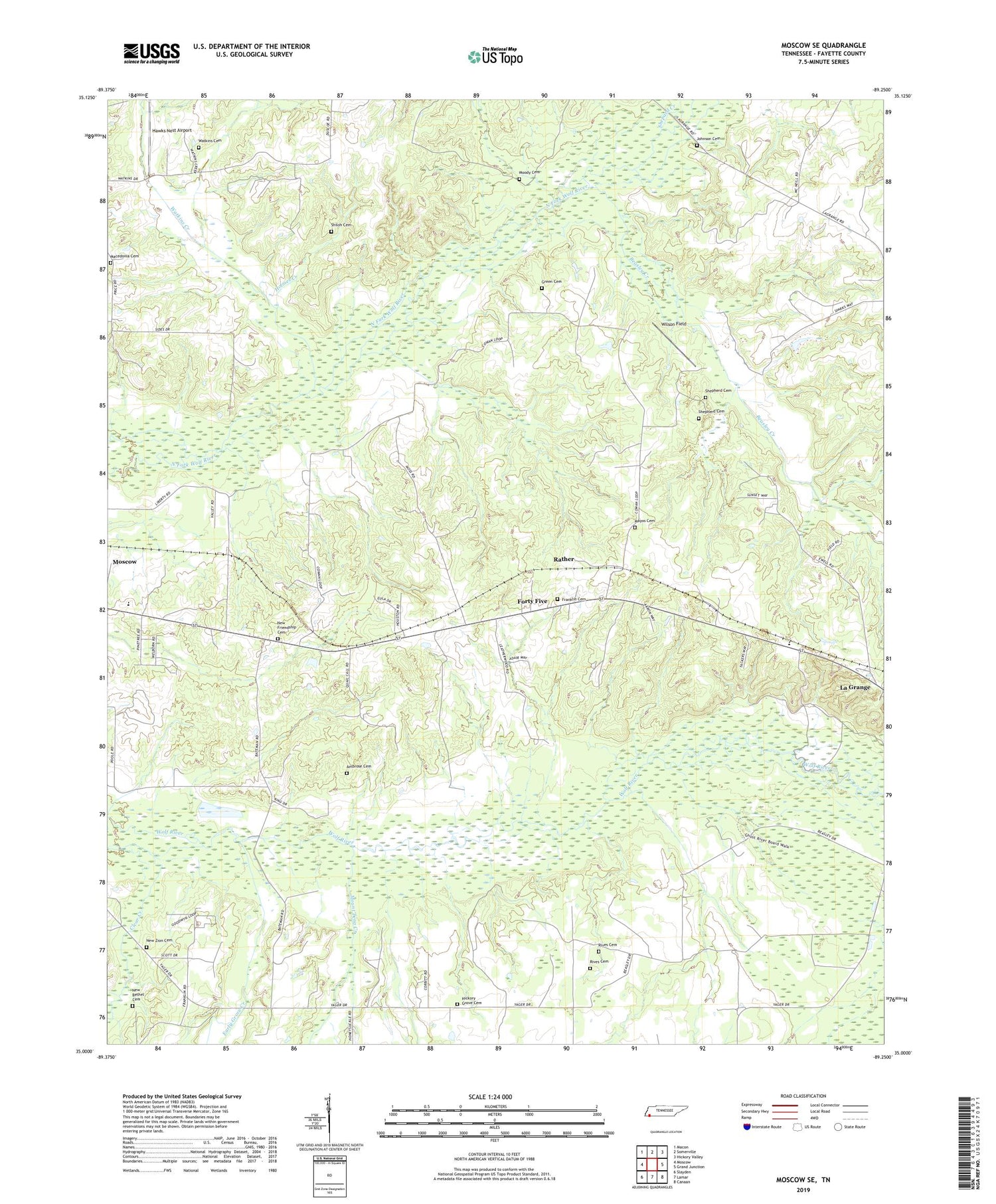 Moscow SE Tennessee US Topo Map Image