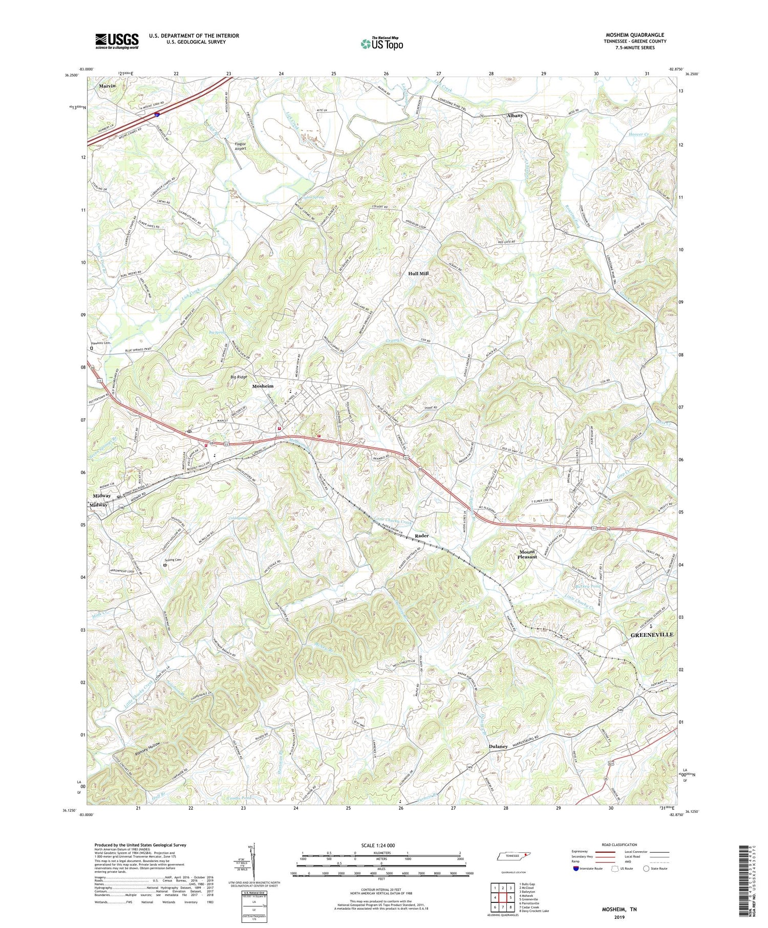 Mosheim Tennessee US Topo Map Image