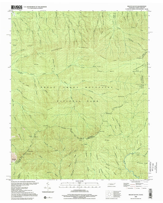 Classic USGS Mount Guyot Tennessee 7.5'x7.5' Topo Map Image