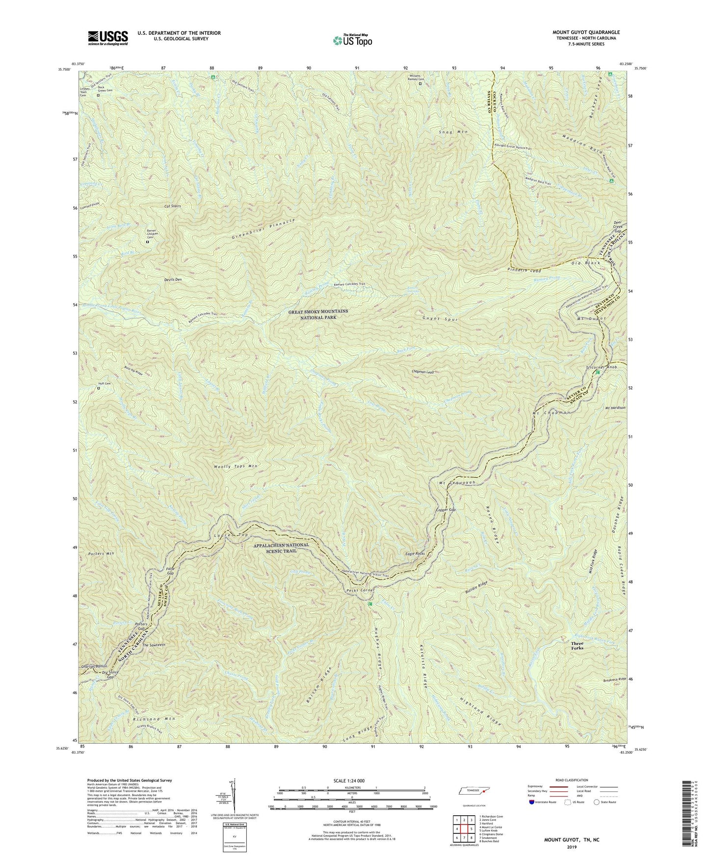 Mount Guyot Tennessee US Topo Map Image