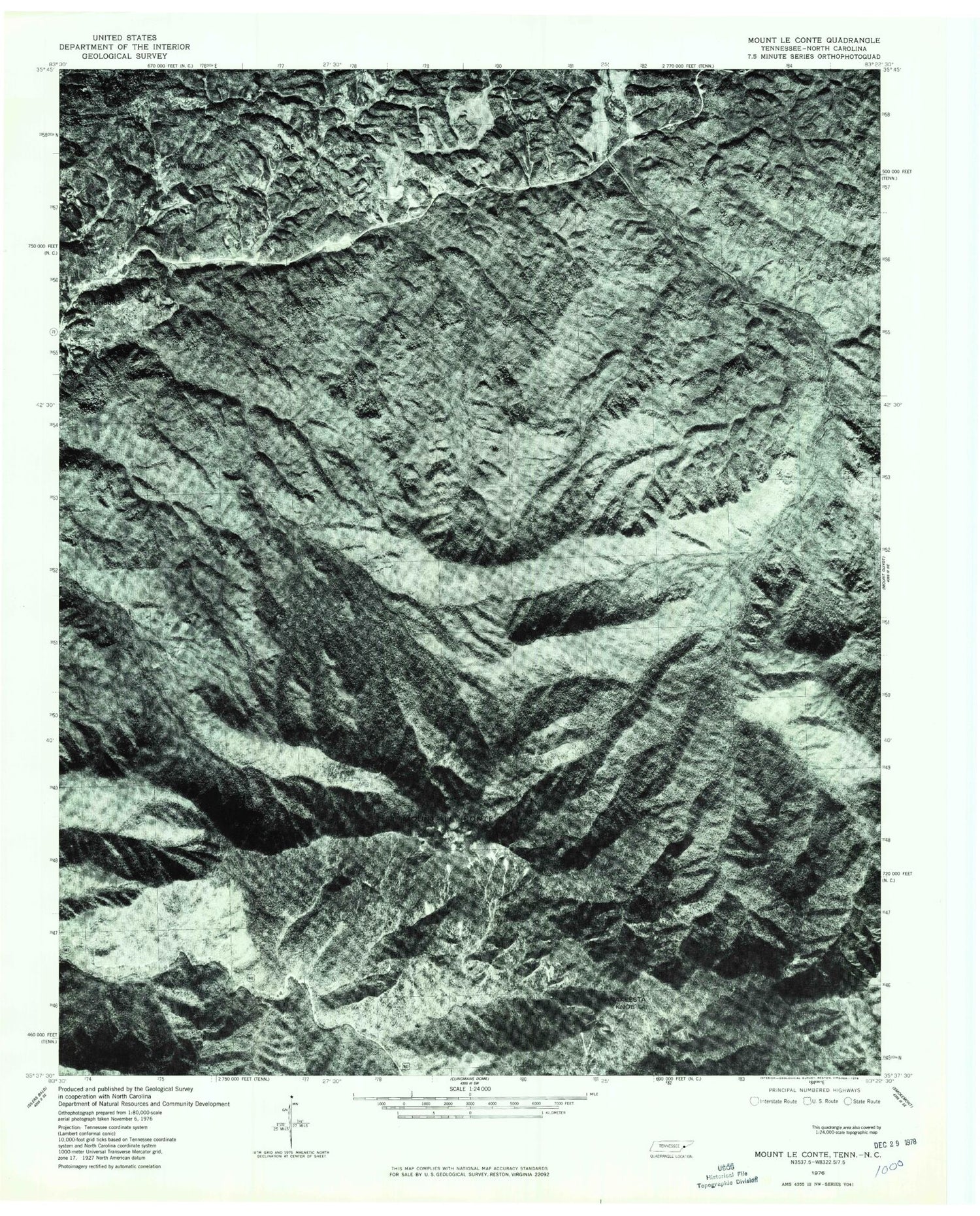 USGS Classic Mount Le Conte Tennessee 7.5'x7.5' Topo Map Image