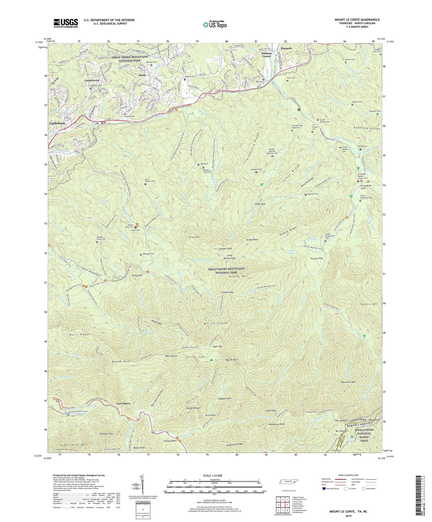 Mount Le Conte Tennessee US Topo Map Image