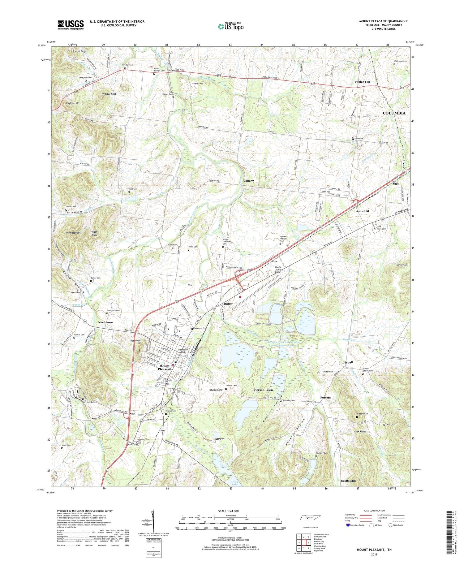 Mount Pleasant Tennessee US Topo Map Image