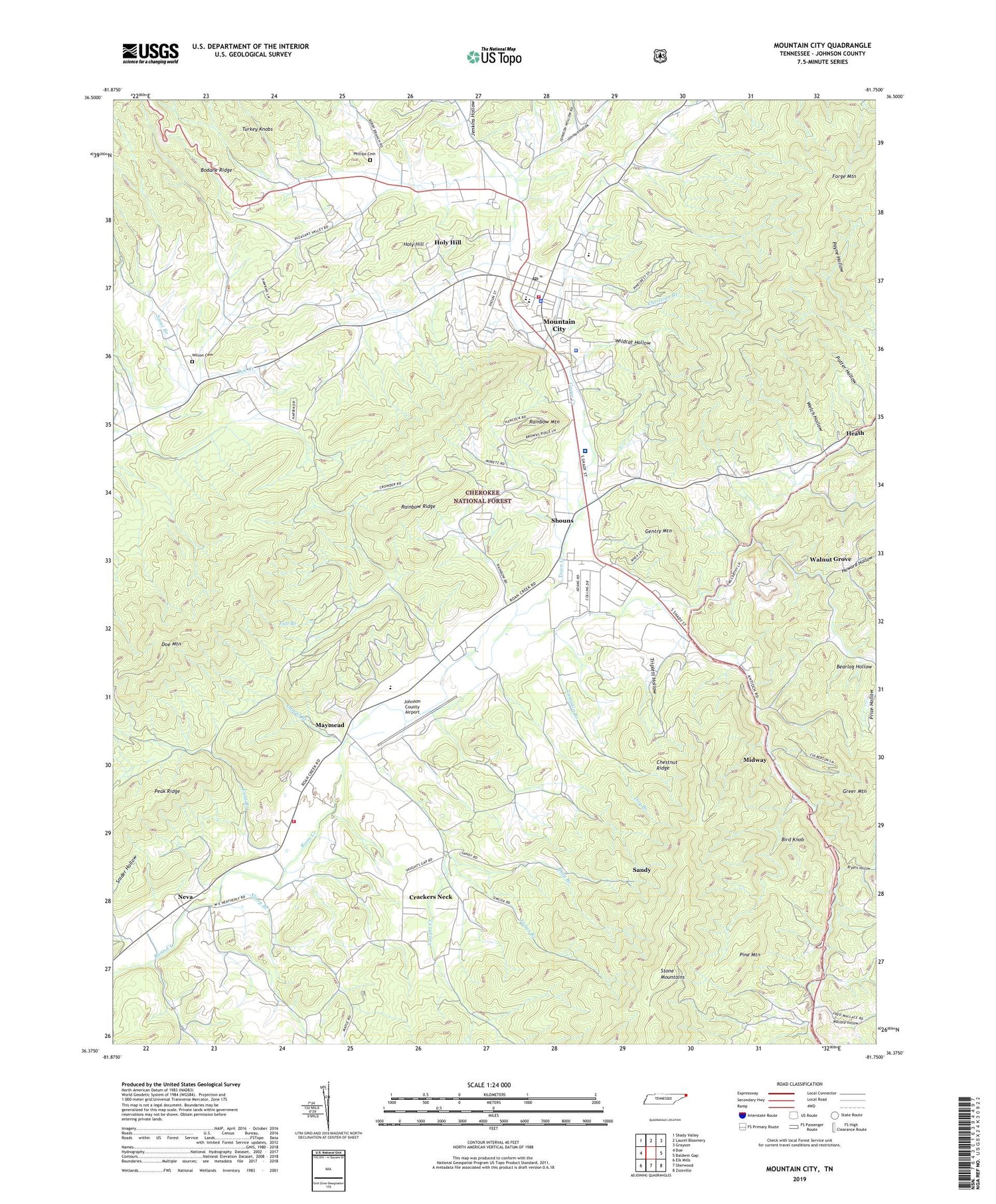 Mountain City Tennessee US Topo Map Image
