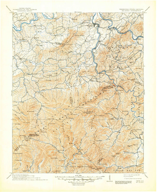 Historic 1912 Mount Guyot Tennessee 30'x30' Topo Map Image