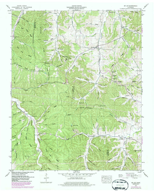 Classic USGS Mount Joy Tennessee 7.5'x7.5' Topo Map Image
