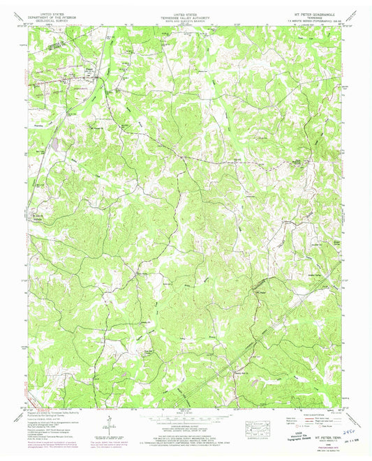 Classic USGS Mount Peter Tennessee 7.5'x7.5' Topo Map Image