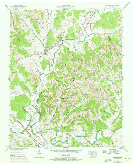 Classic USGS Mulberry Tennessee 7.5'x7.5' Topo Map Image