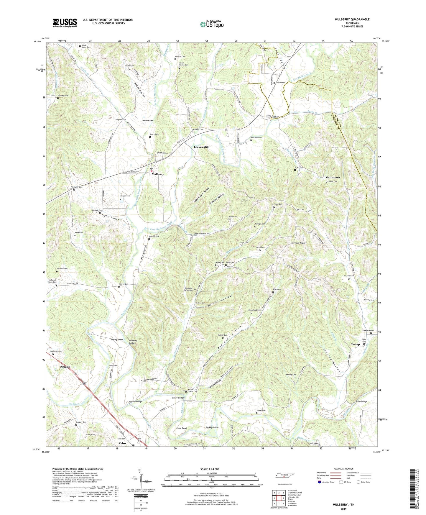 Mulberry Tennessee US Topo Map Image