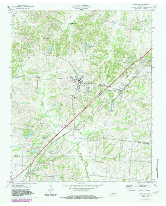 Classic USGS Munford Tennessee 7.5'x7.5' Topo Map Image