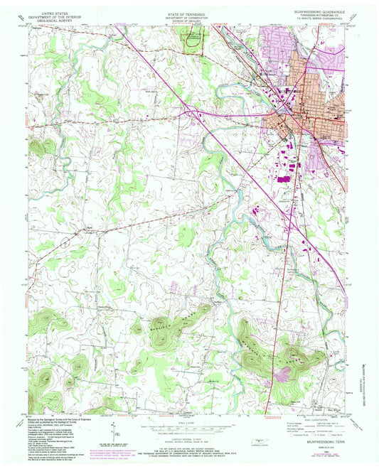 Classic USGS Murfreesboro Tennessee 7.5'x7.5' Topo Map Image
