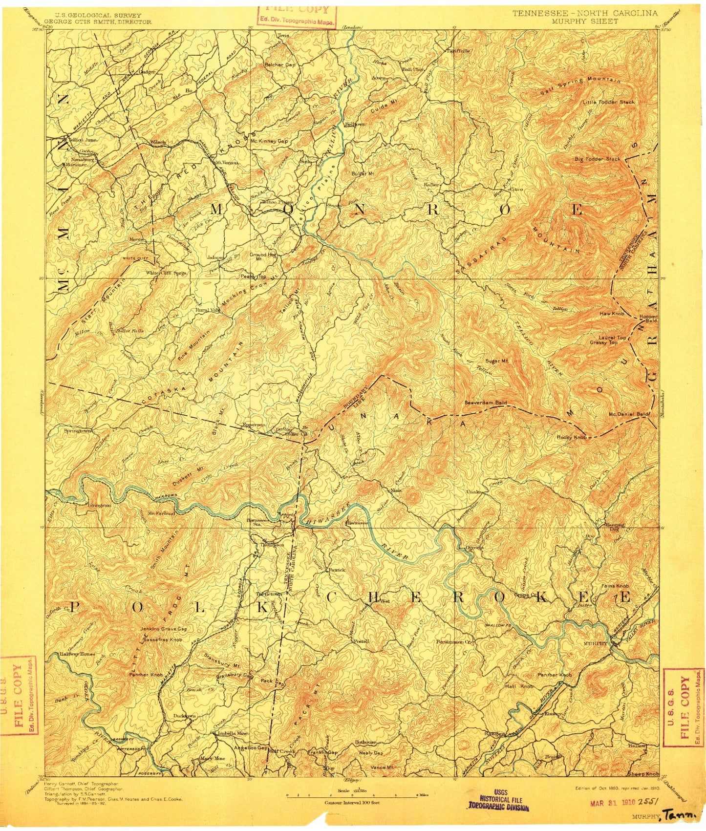 Historic 1893 Murphy Tennessee 30'x30' Topo Map Image