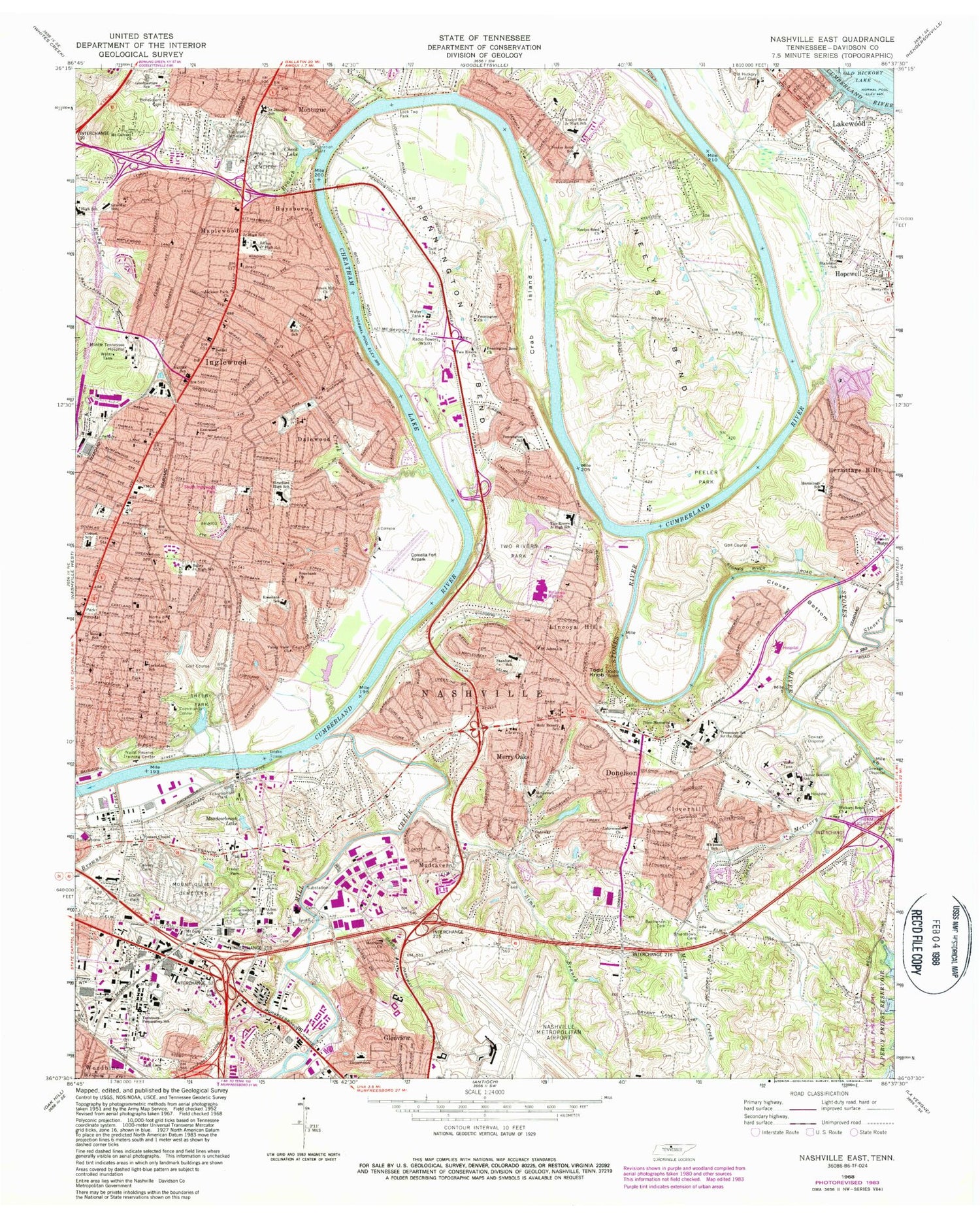 Classic USGS Nashville East Tennessee 7.5'x7.5' Topo Map Image