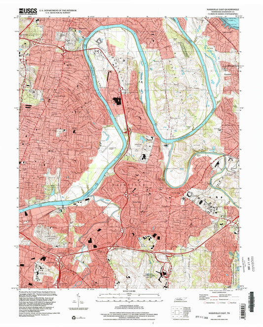 Classic USGS Nashville East Tennessee 7.5'x7.5' Topo Map Image