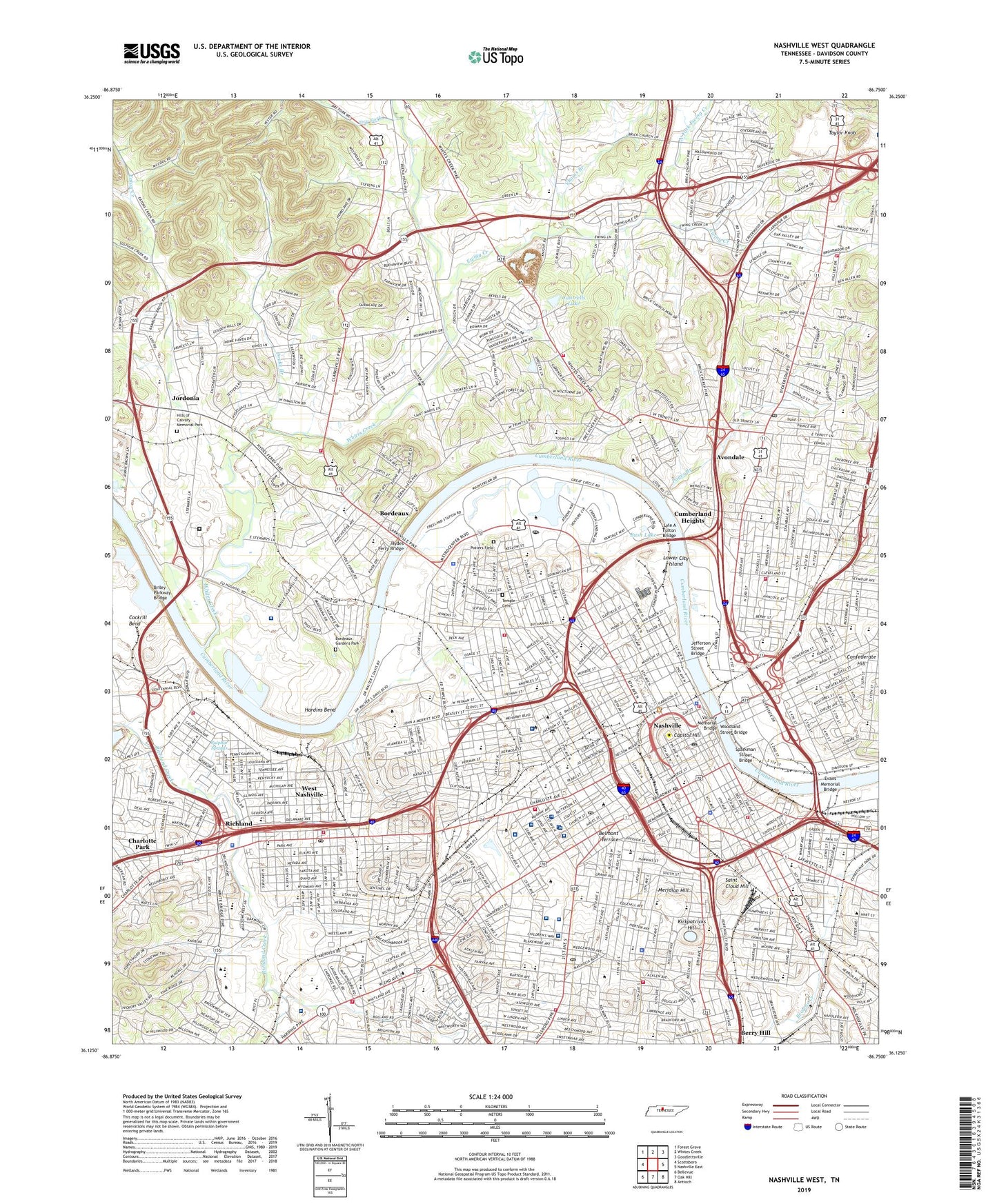 Nashville West Tennessee US Topo Map Image