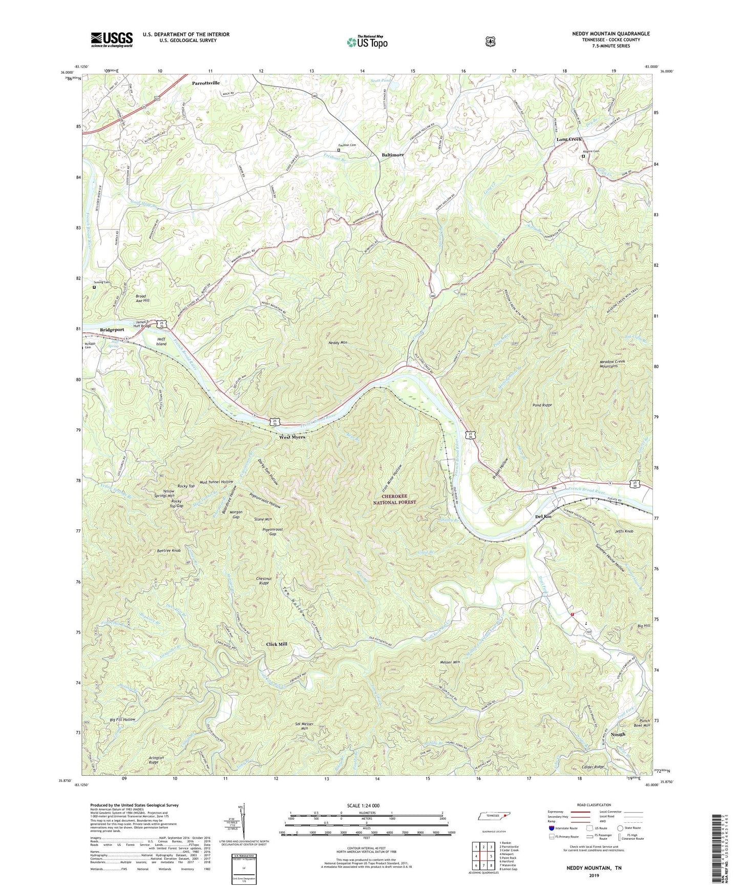 Neddy Mountain Tennessee US Topo Map Image