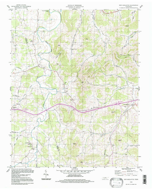 Classic USGS New Middleton Tennessee 7.5'x7.5' Topo Map Image