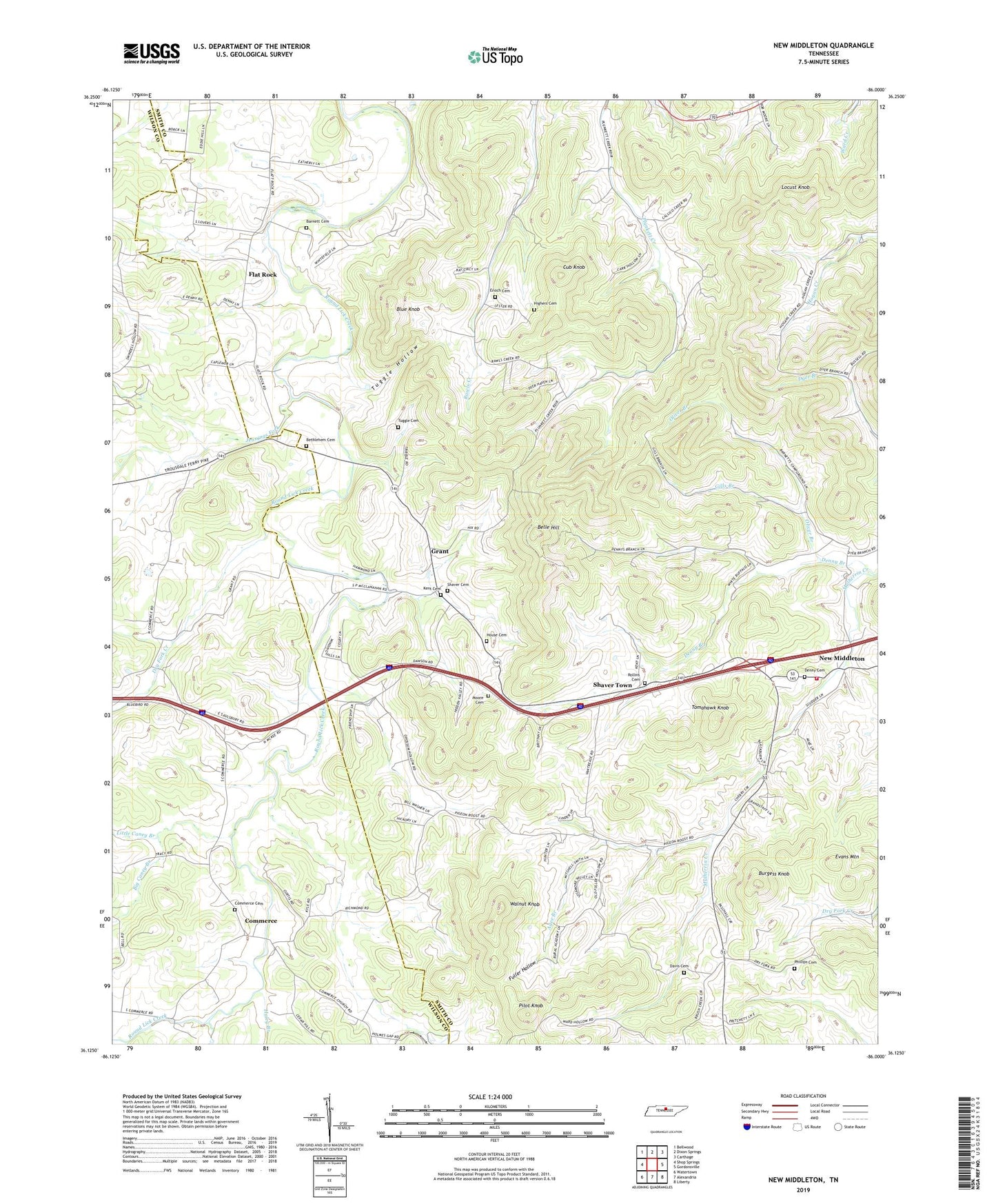 New Middleton Tennessee US Topo Map Image