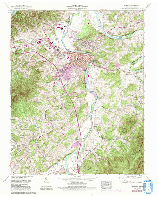 Classic USGS Newport Tennessee 7.5'x7.5' Topo Map Image