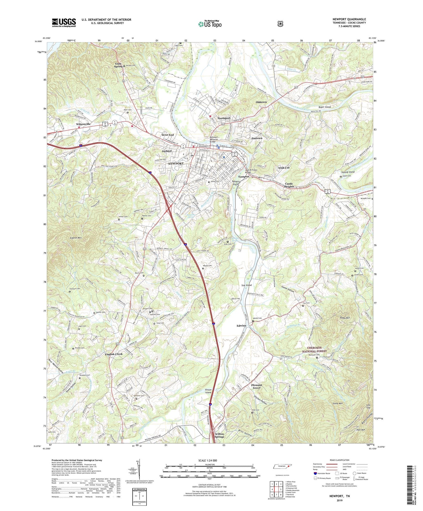 Newport Tennessee US Topo Map Image