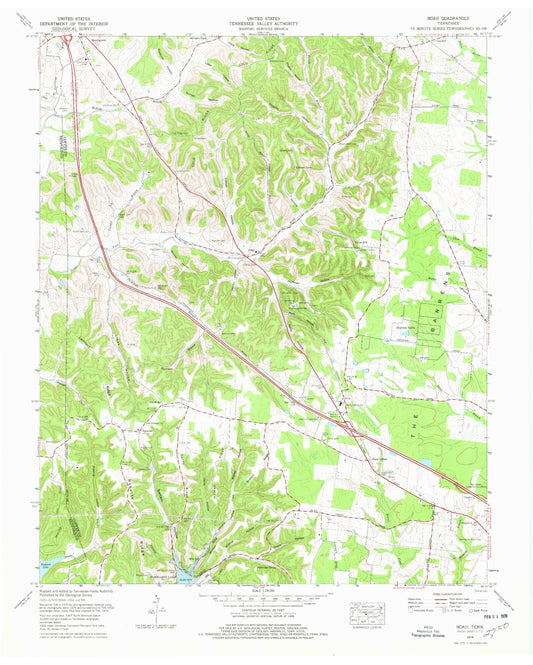 Classic USGS Noah Tennessee 7.5'x7.5' Topo Map Image