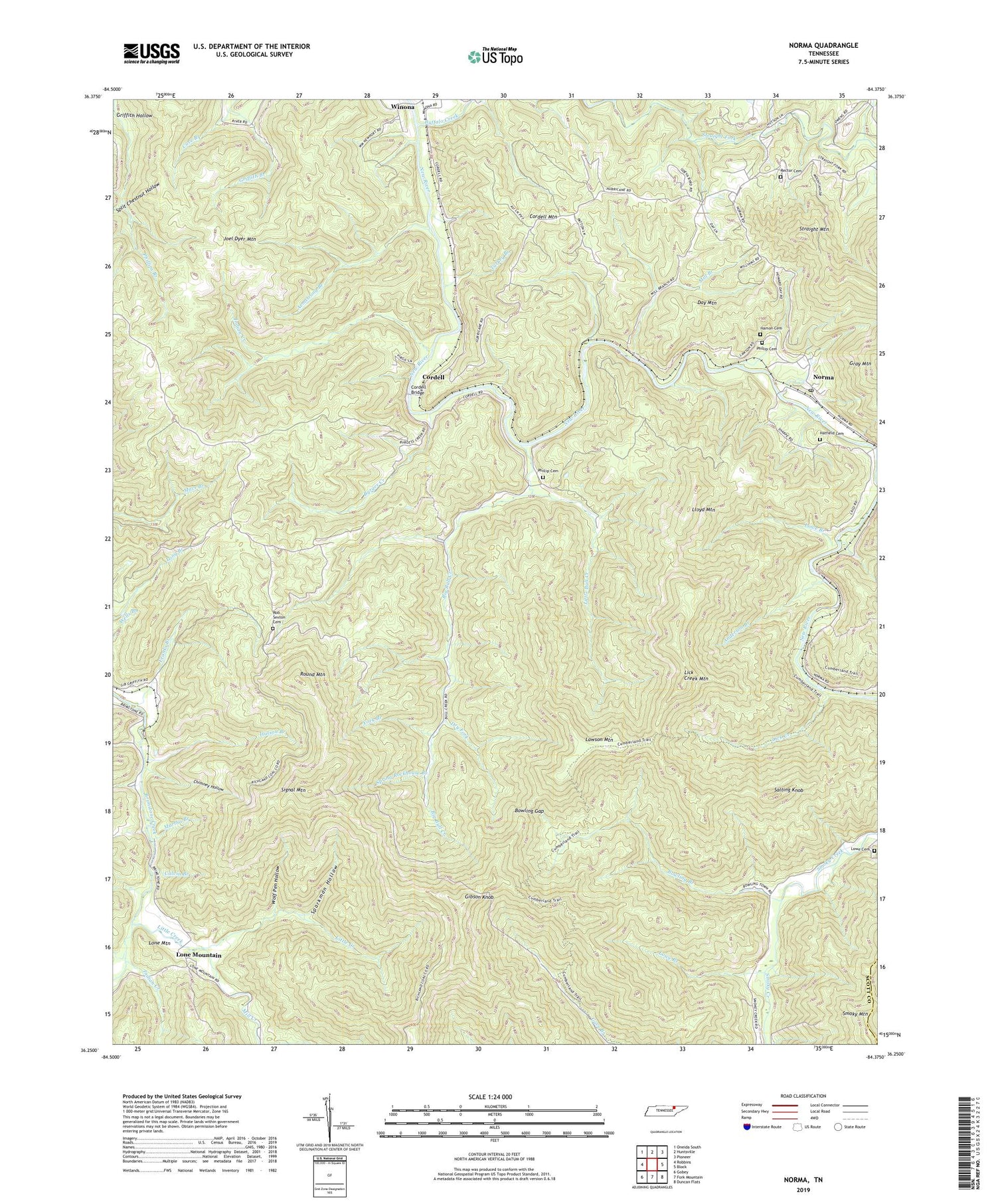 Norma Tennessee US Topo Map Image
