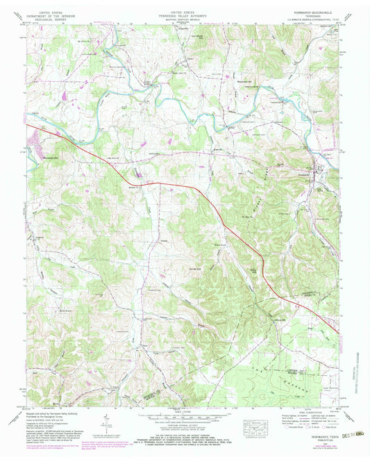 Classic USGS Normandy Tennessee 7.5'x7.5' Topo Map Image