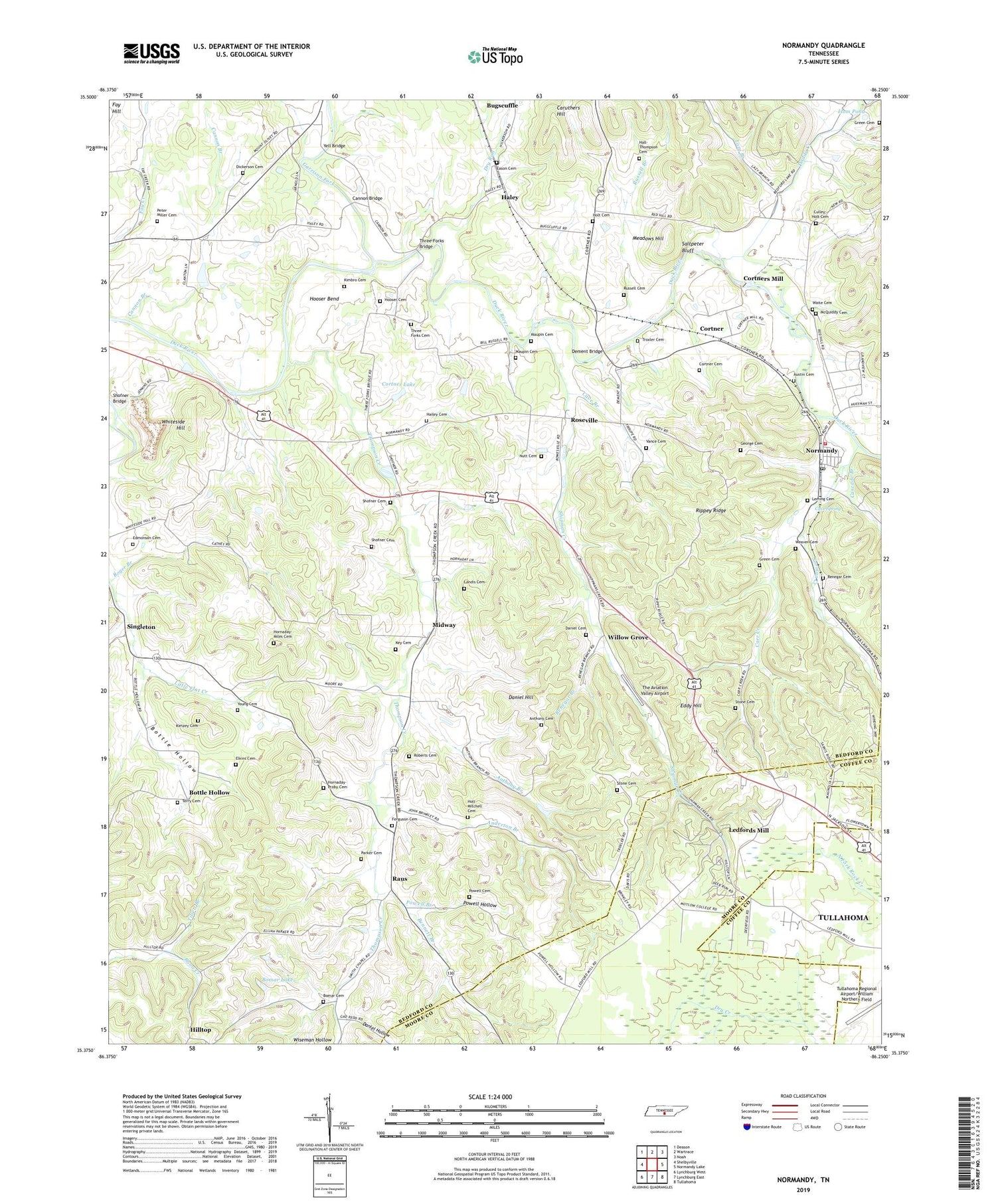 Normandy Tennessee US Topo Map Image