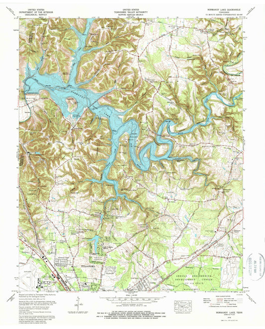Classic USGS Normandy Lake Tennessee 7.5'x7.5' Topo Map Image