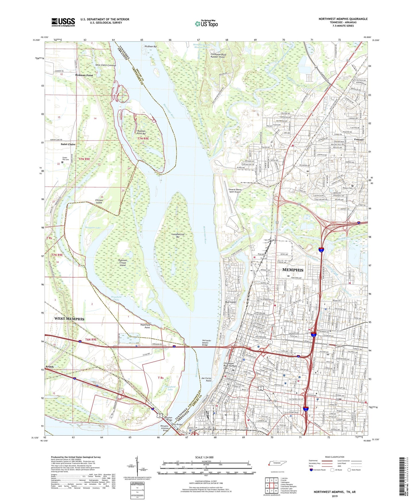 Northwest Memphis Tennessee US Topo Map Image