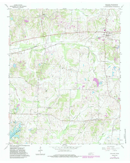 Classic USGS Oakland Tennessee 7.5'x7.5' Topo Map Image