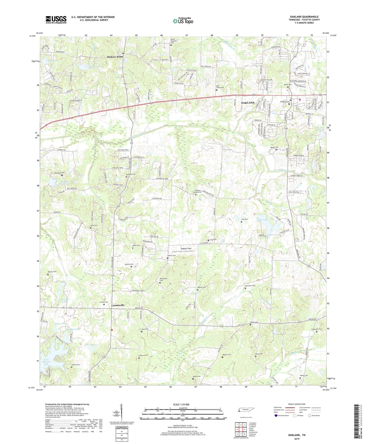 Oakland Tennessee US Topo Map Image