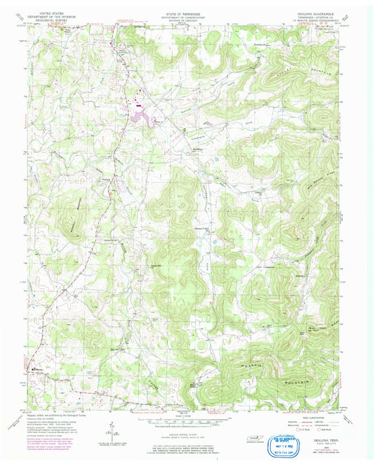Classic USGS Okalona Tennessee 7.5'x7.5' Topo Map Image
